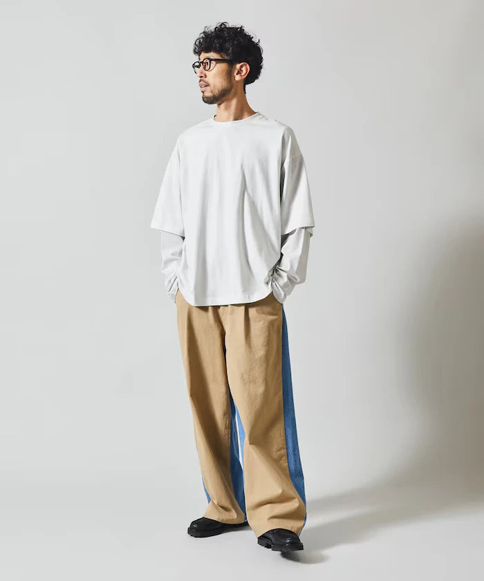 Chino Denim Docking Pants / Wide Straight Pants