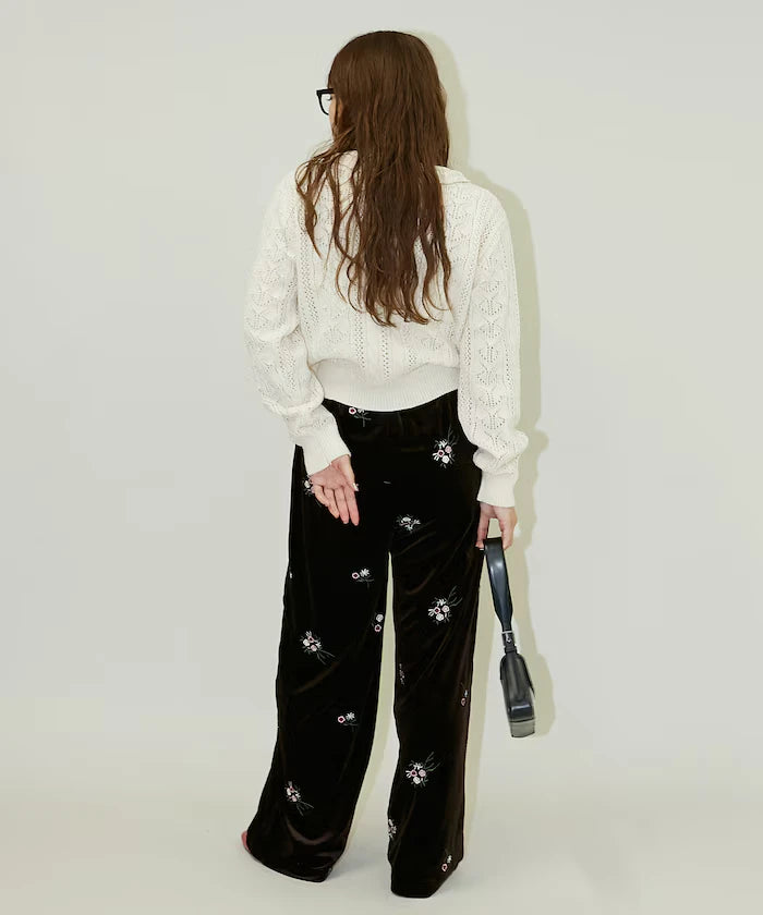 Flower Embroidery Velvet Easy Pants Limited Edition