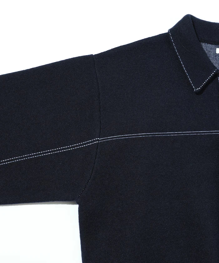 Oversized Wool Blend Knit Coverall / Color Stitch Knit Jacket