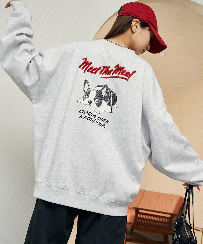 Sagara Embroidery French Bulldog Fleece-Lined Sweatshirt Limited Edition