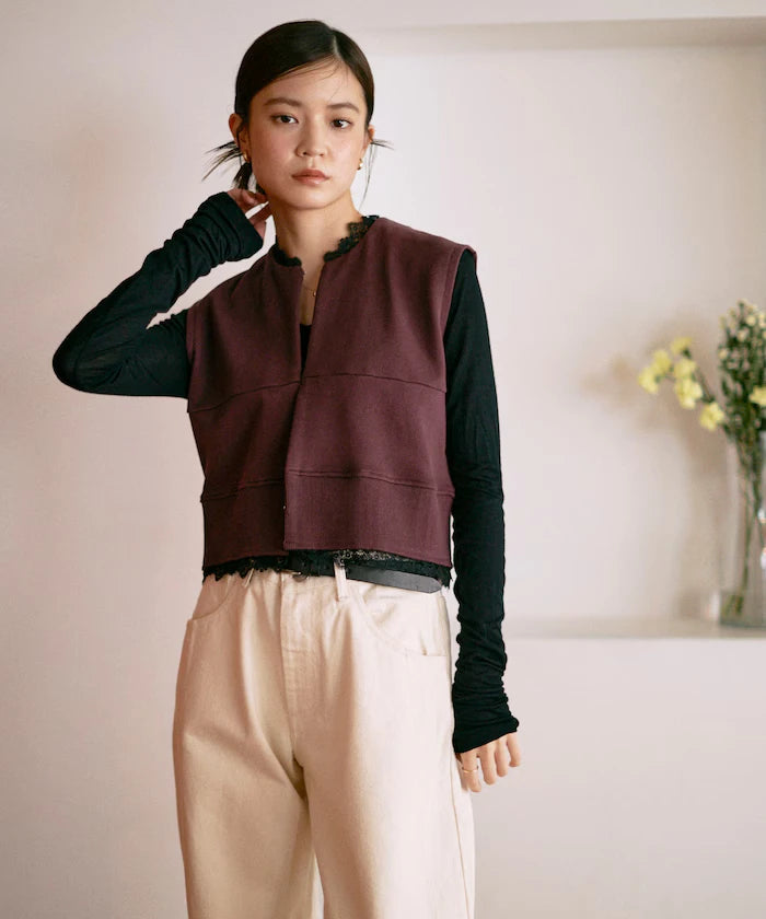 Organic Cotton Lace Sweat Vest / Lined Sweat