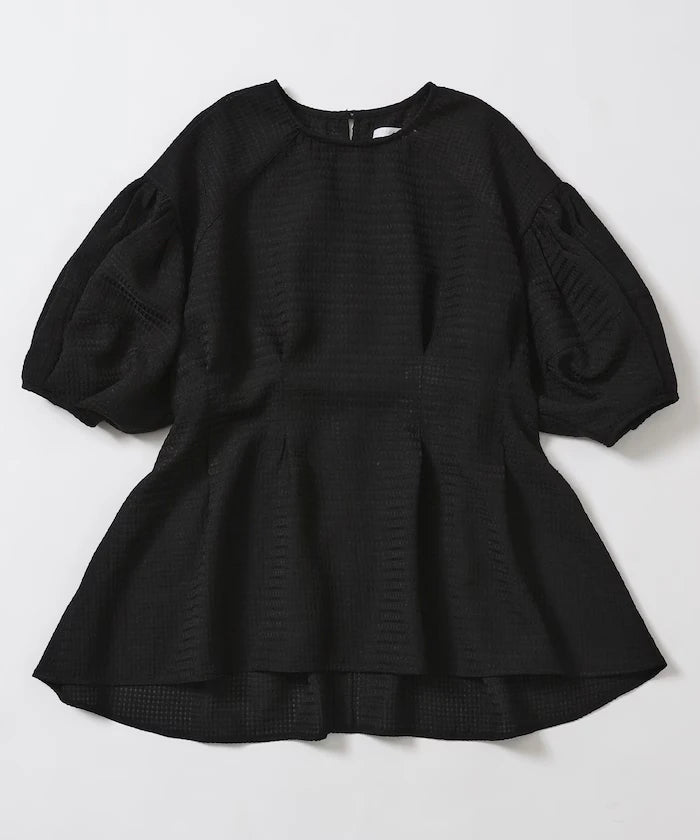 Sheer Check Balloon Sleeve Blouse