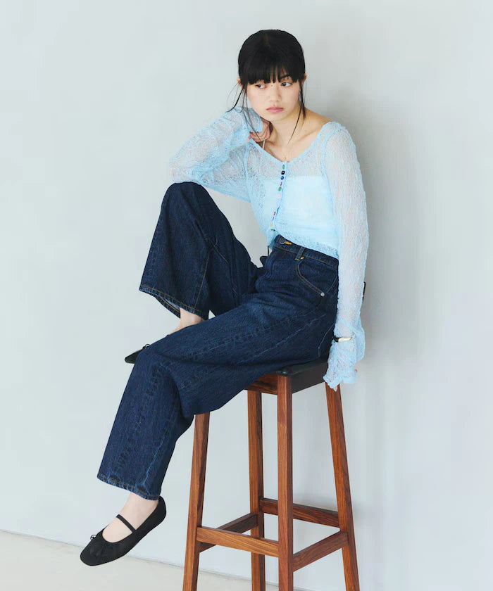 Many Button Lace Shirring Cardigan