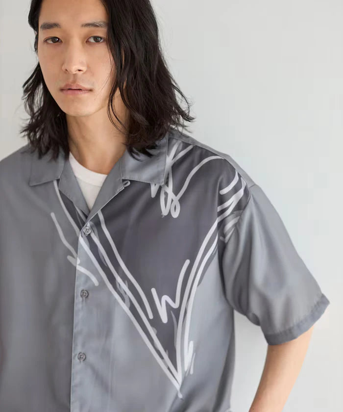 Open Collar Big Pattern Short Sleeve Shirt / Big Silhouette