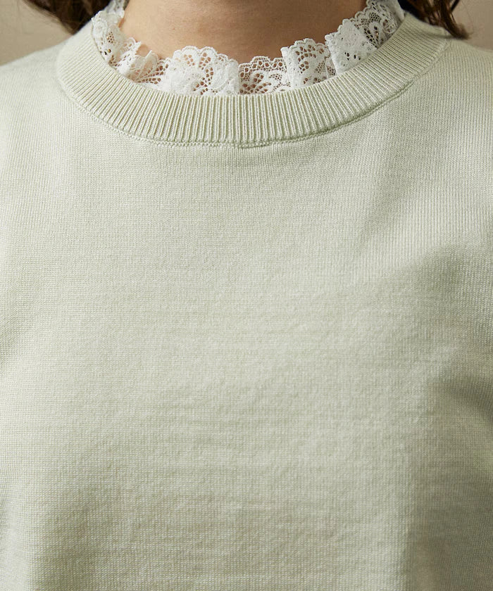 Lace Docking Short Sleeve Knit Top Limited Edition