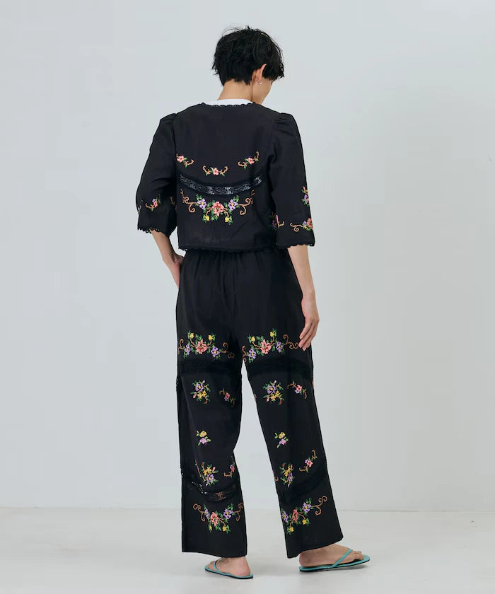 India Flower Cross Embroidery Lace Pants