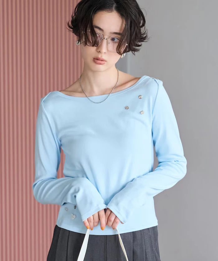 Many Button Cotton Modal Long Sleeve T-Shirt