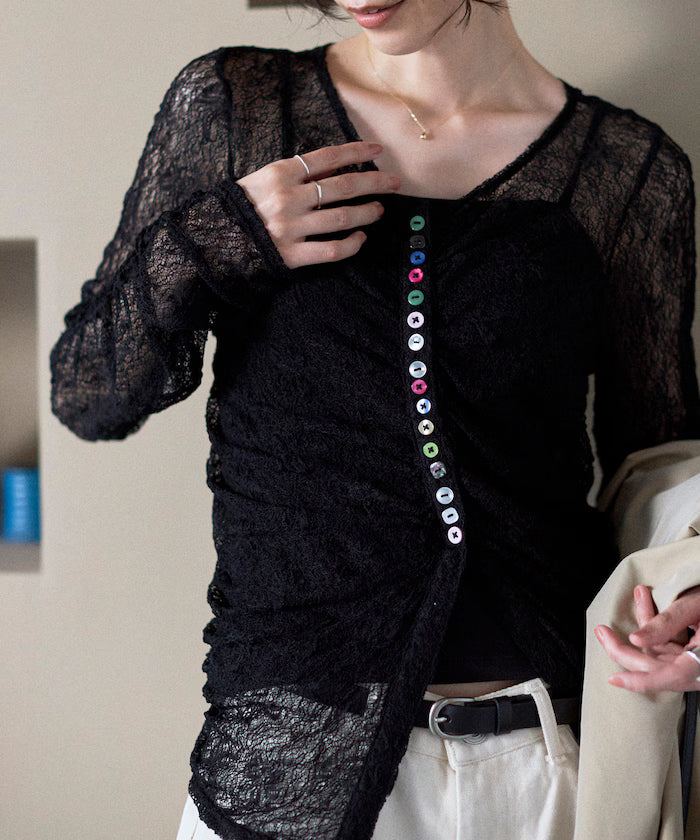Many Button Lace Shirring Cardigan (Released on February 12 at 12:00)