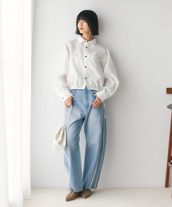 Hem Code Switch Short Length Long Sleeve Shirt