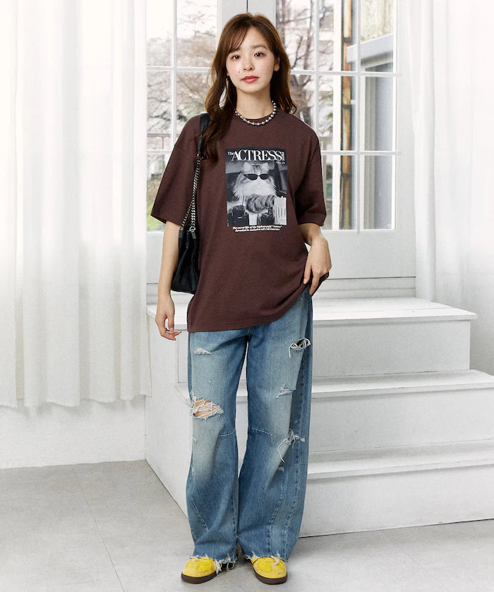 <Functional Material> MAGAZINE Cat Photo T-Shirt Limited Release