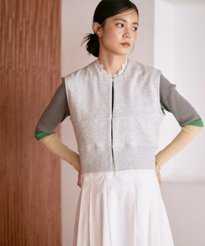 Organic Cotton Lace Sweat Vest / Lined Sweat