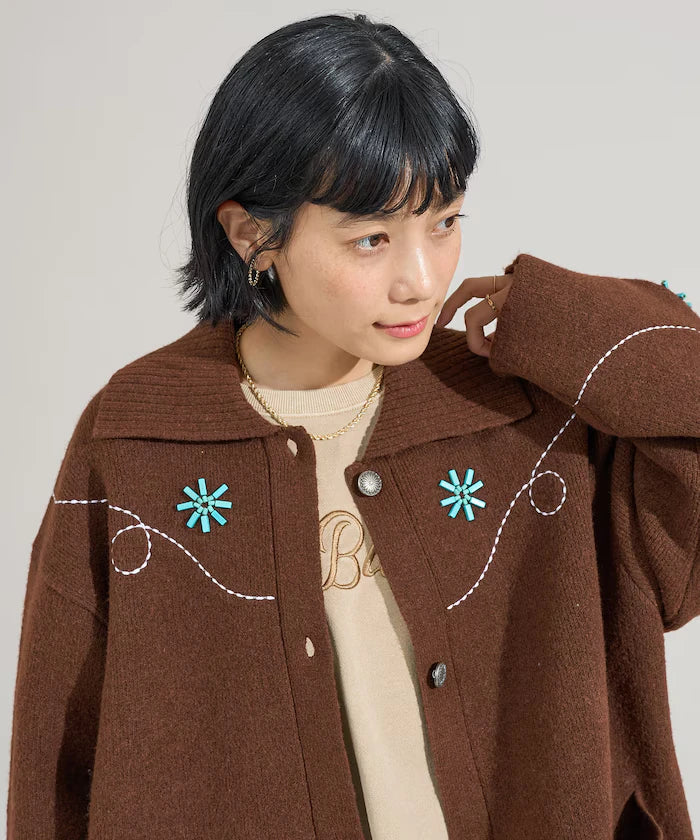 Western-Style Beaded Knit Cardigan