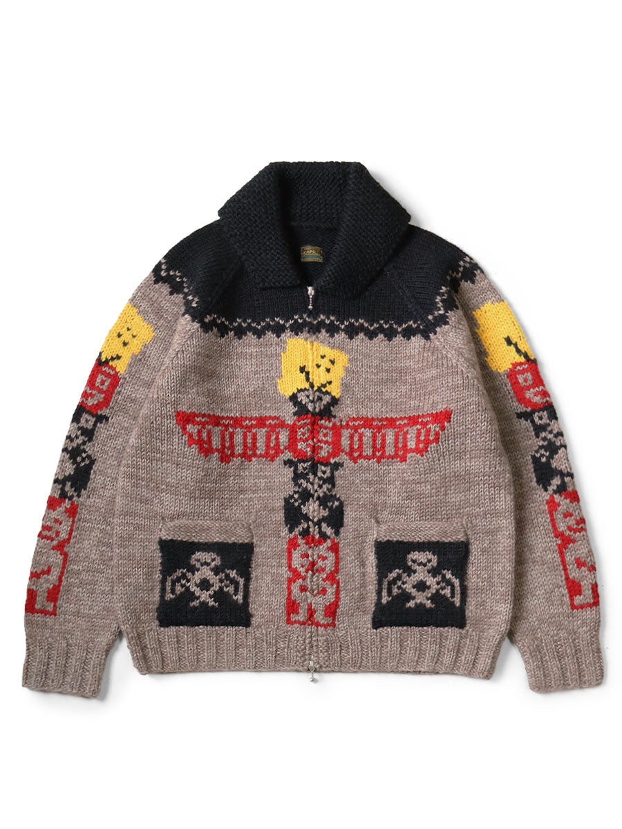 Hand Knit PECKISH Totem Pole ZIP Cardigan