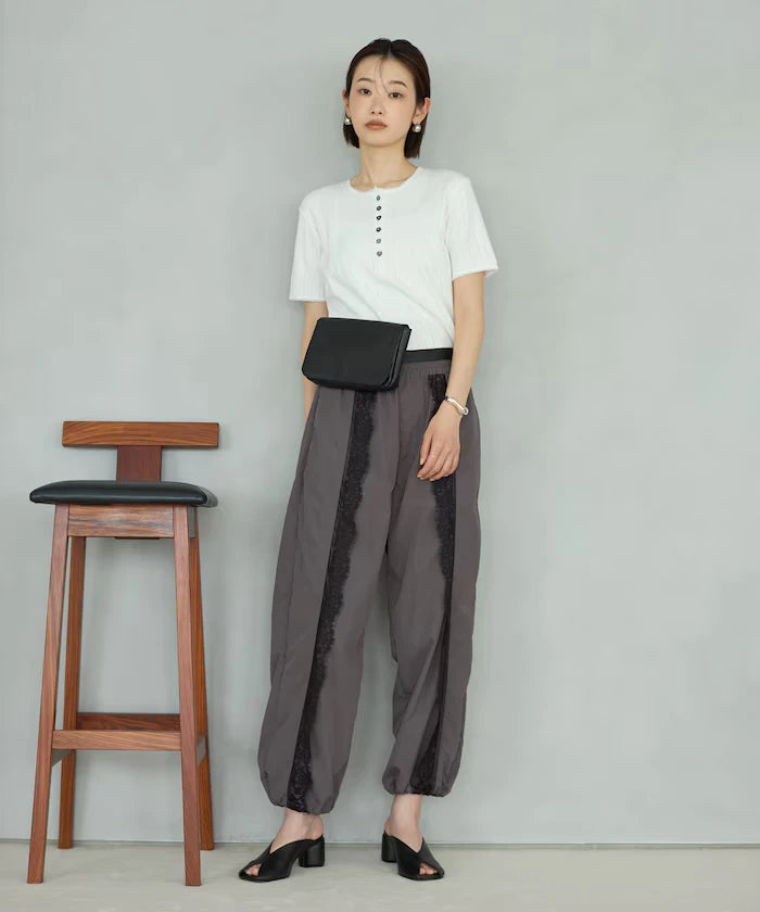 Henry Neck Knitted Lace T-Shirt