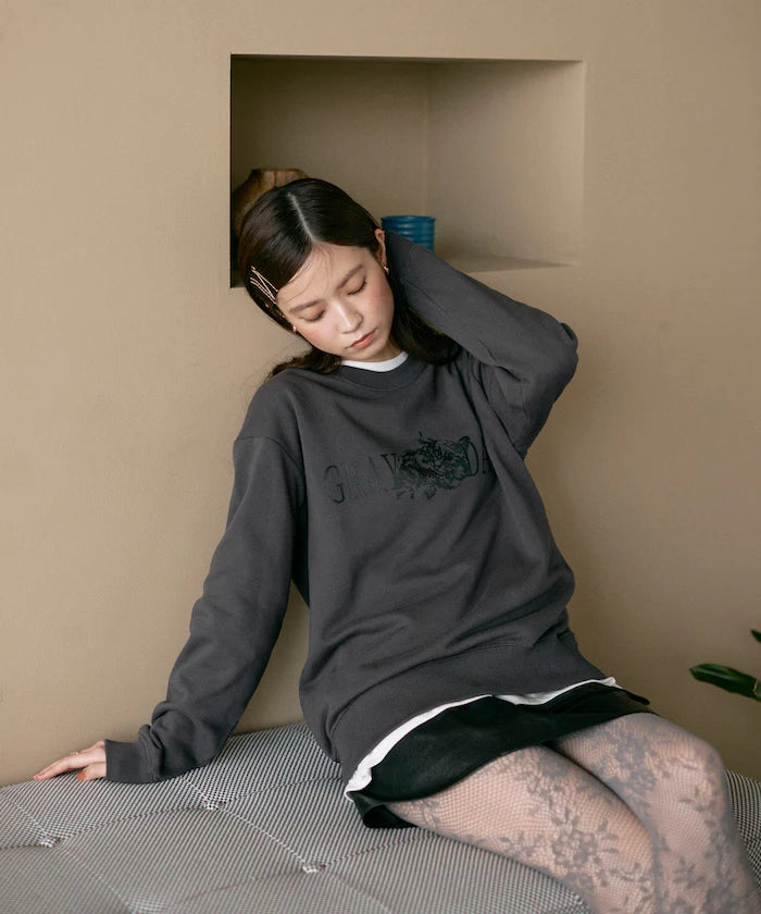 Organic Cotton Animal Logo Print Sweat / CAT / Relaxed Fit / French Terry Sweat