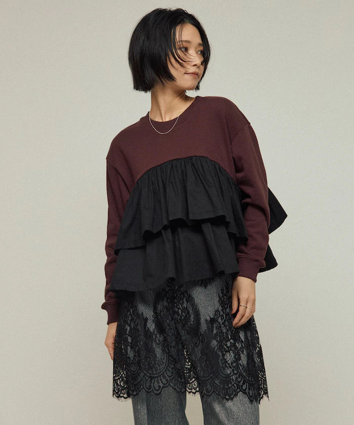 Organic Cotton Docking Frill Sweat / Relaxed Fit / Backed Sweat