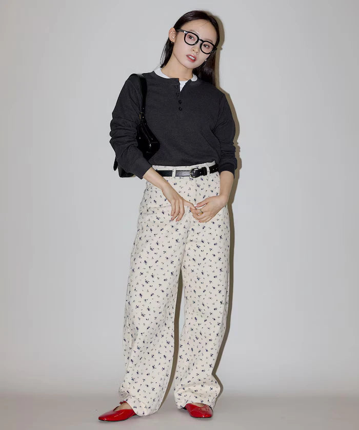 Mini Waffle Henley Neck Cropped Long Sleeve T Limited Edition