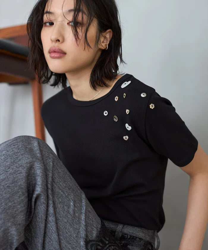 Many Button Cotton Modal Short Sleeve T-Shirt