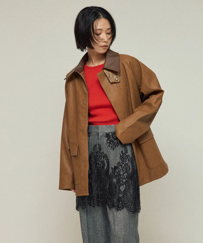 Oversized leatherette blouson / Mixed material switching