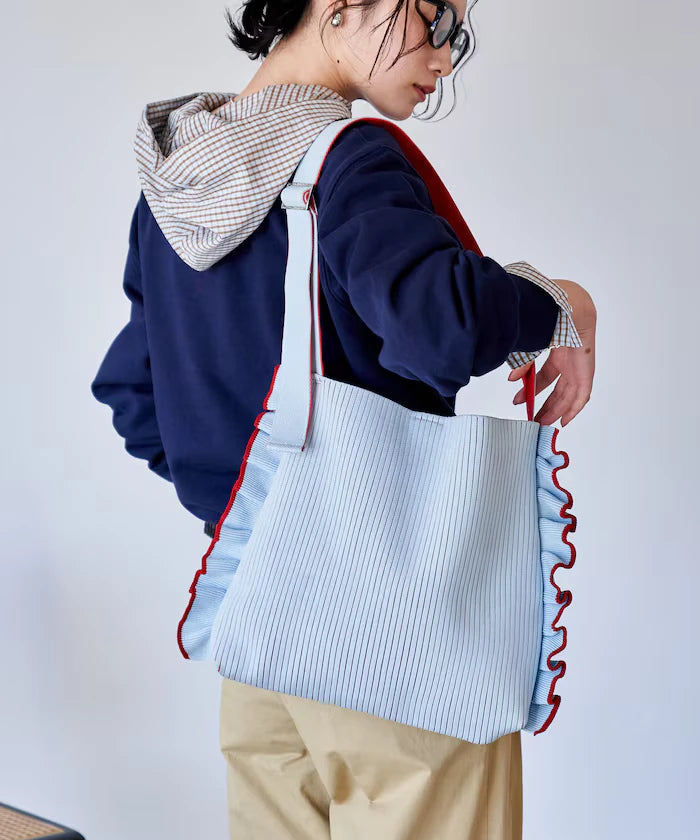 Color Block Knit Ruffle One Shoulder Bag