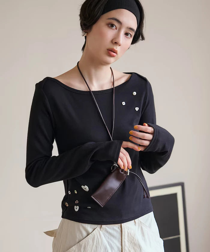 Many Button Cotton Modal Long Sleeve T-Shirt