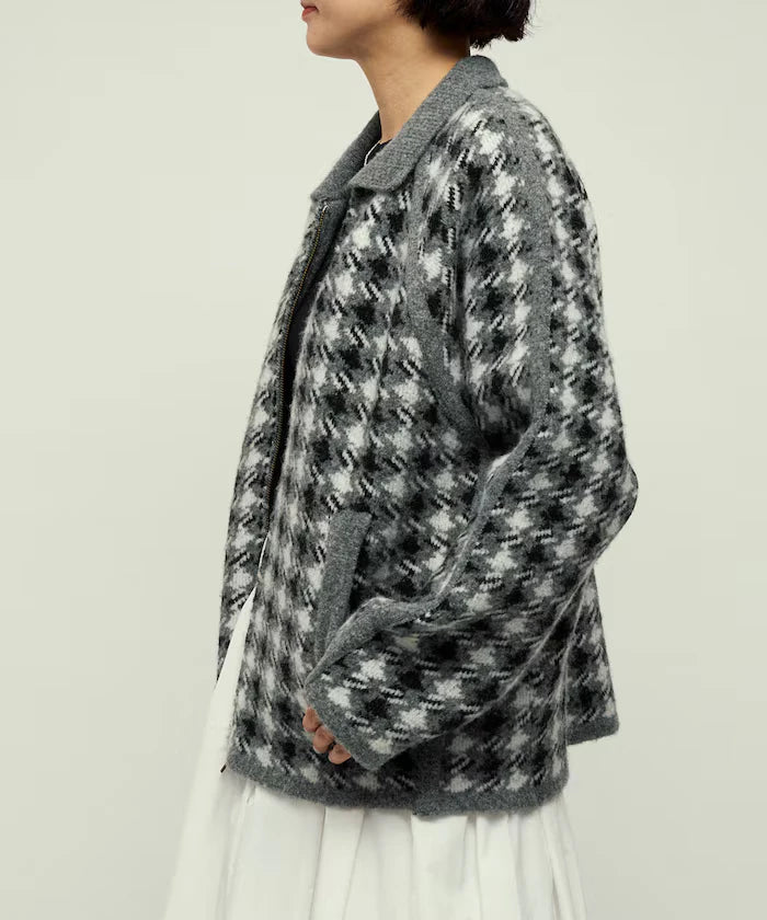 Wool Blend Gancube Check Knit Zip Blouson