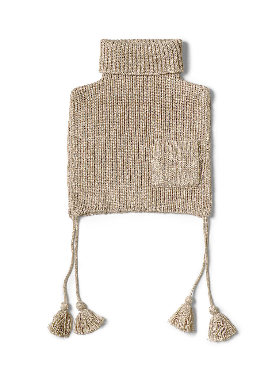 7G Wool Ribbed High Neck Bib Poncho