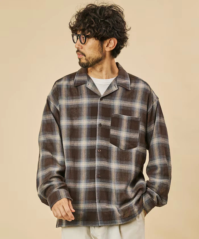 Relaxed Fit Sheer Ombre Check Open Collar Shirt