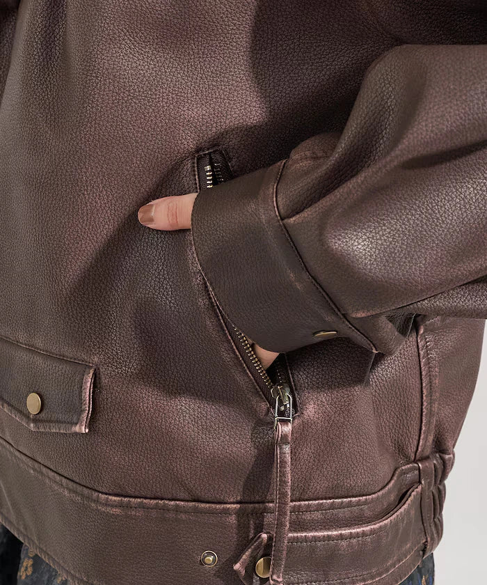 Vintage-Like Leather Double Riders Jacket
