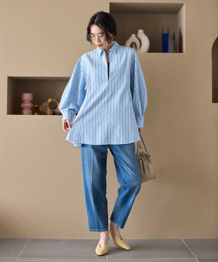 Flare Silhouette Skipper Balloon Sleeve Shirt