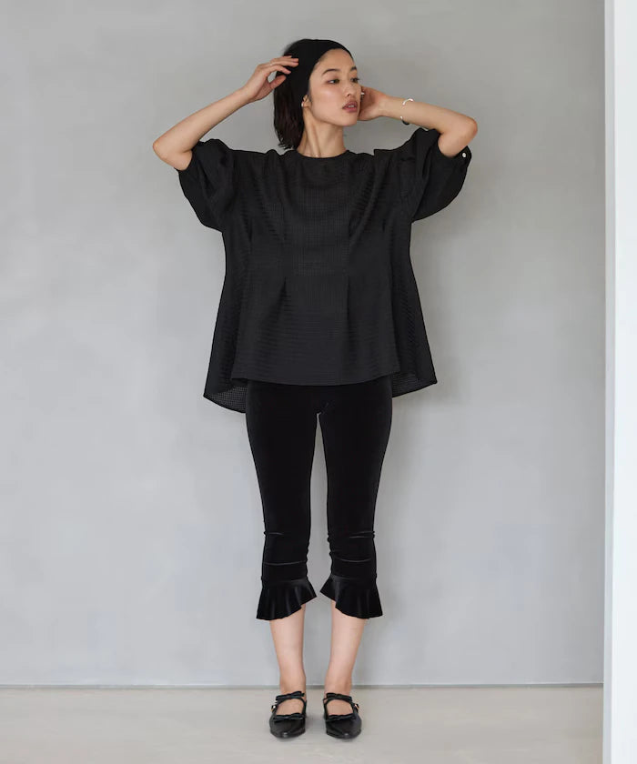 Sheer Check Balloon Sleeve Blouse