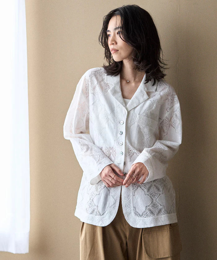 [February 12 12:00 Release] Panel Lace Shirt Jacket / Compatible with Setup