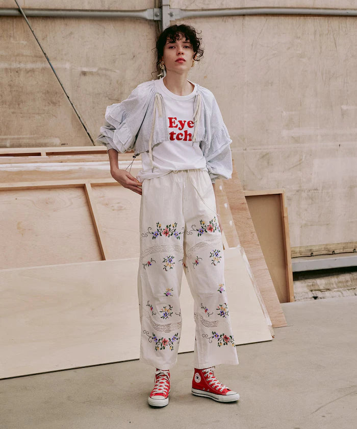 India Flower Cross Embroidery Lace Pants
