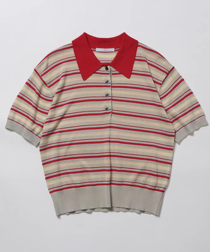 Relaxed Fit Color Design Polo Knit / Bicolor / Multi Stripe