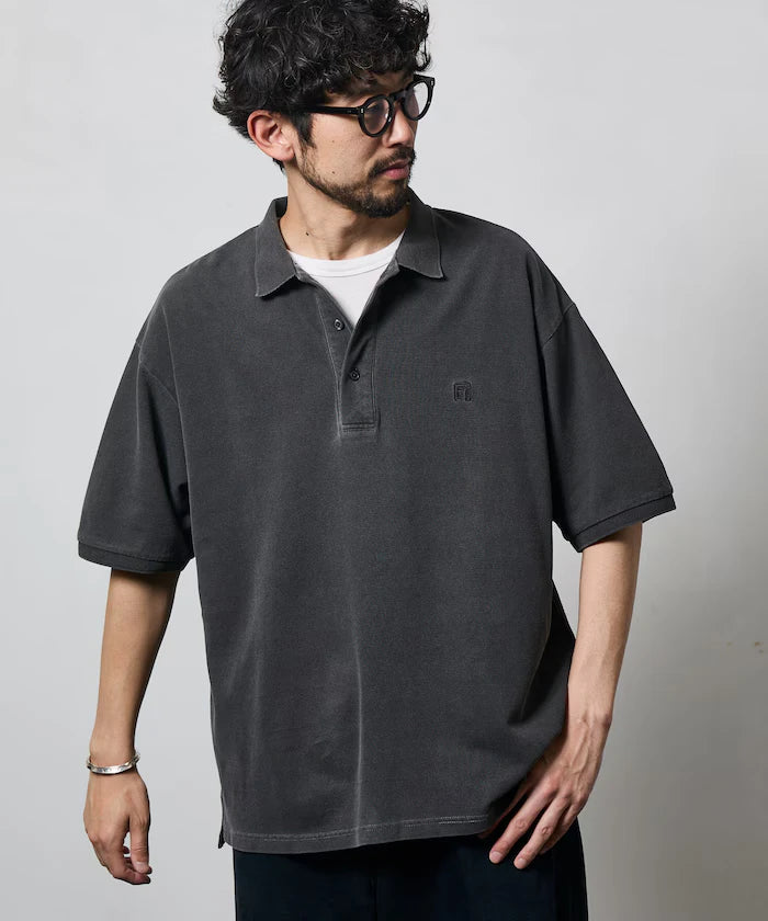 Big Silhouette Vintage Process One Point Embroidery Short Sleeve Polo Shirt