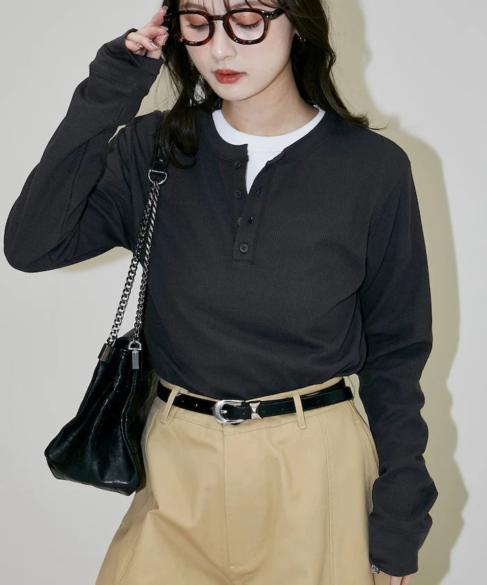 Light Waffle Henley Neck Long Sleeve T Limited Edition