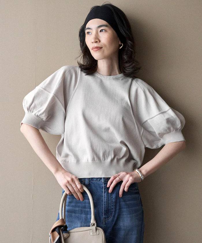 Japan Made Whole Garment Puff Sleeve Top
