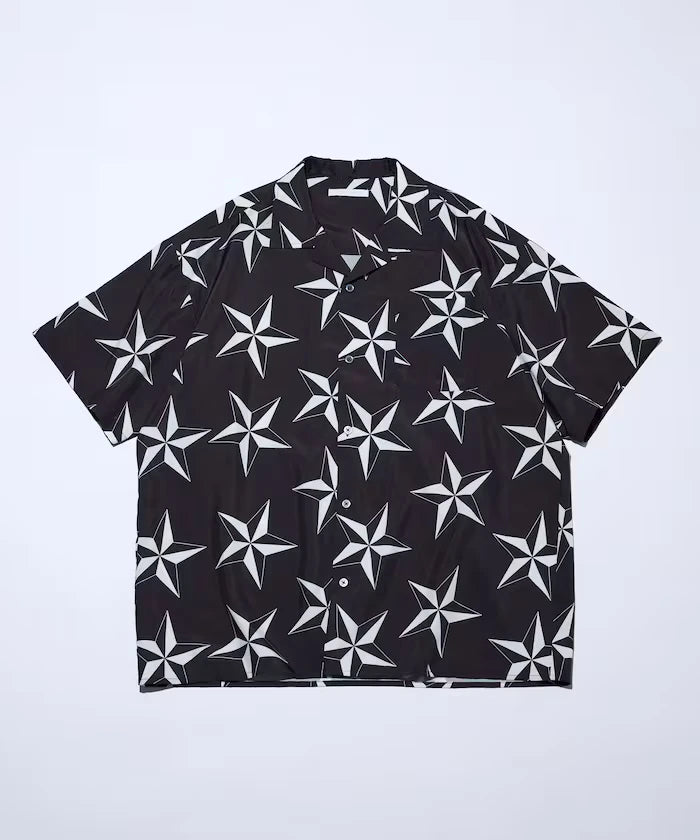 Open Collar Pattern Short Sleeve Shirt