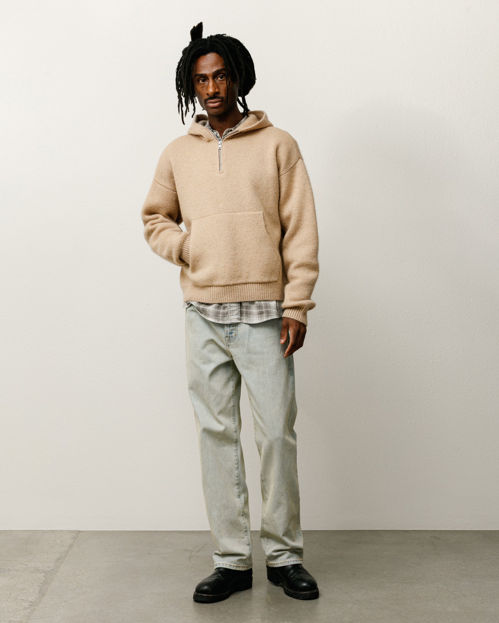 QUARTER ZIP KNIT HOODIE