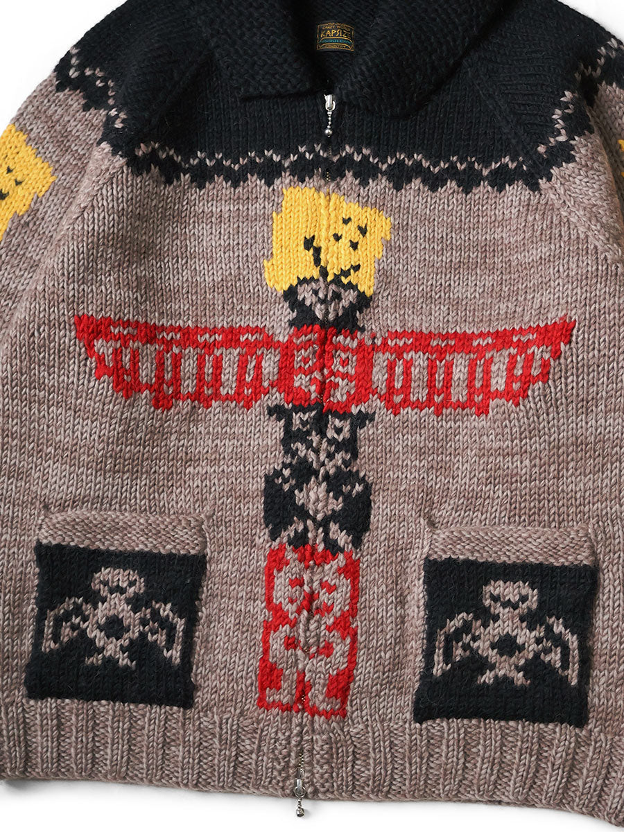 Hand Knit PECKISH Totem Pole ZIP Cardigan