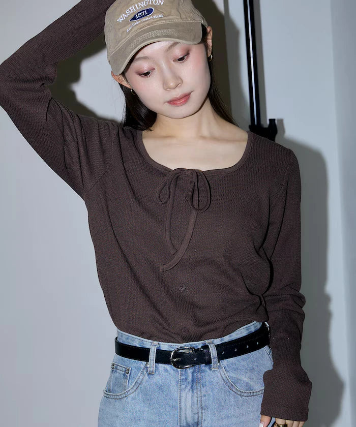 Mini Waffle Ribbon Cardigan
