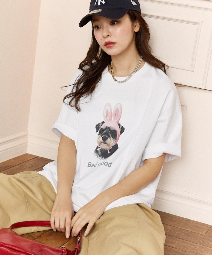<Functional Material> Bad Mood Dog Print T-Shirt Limited Edition