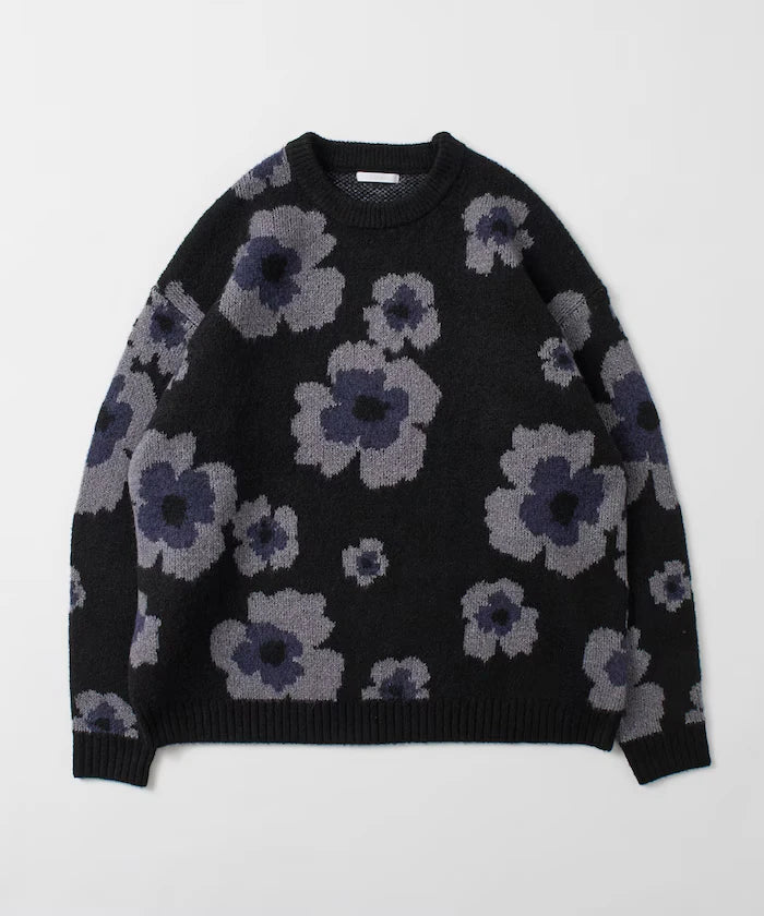 All-over Pattern Double Jacquard Knit Crew Neck Pullover / Relaxed Fit