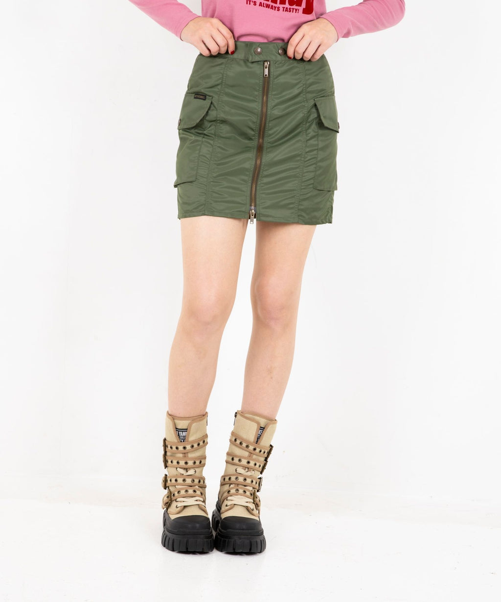 Front Zip Nylon Mini Skirt