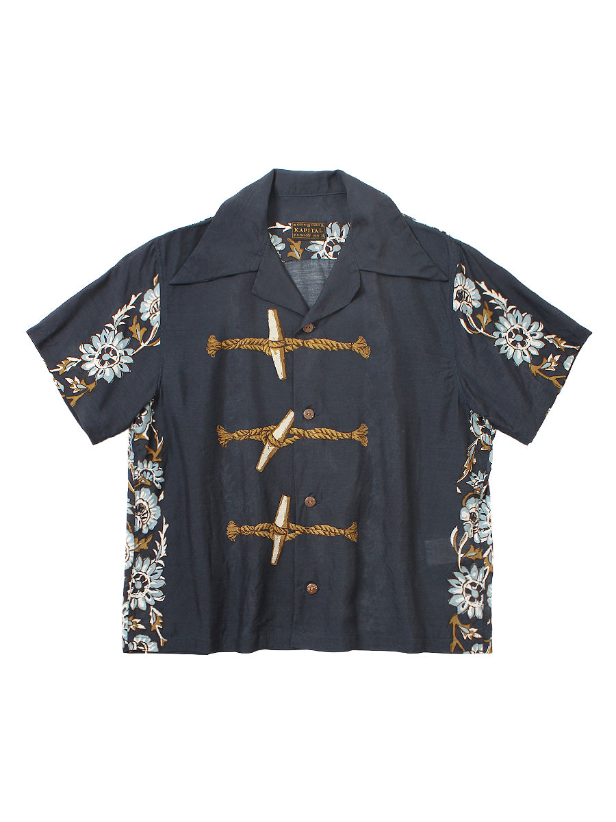 Silk Rayon Toggle - Myre pt Short Sleeve Open Collar Shirt L's