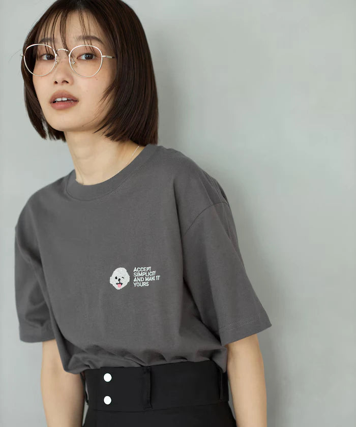 Organic Cotton One Point Animal Embroidery T-Shirt