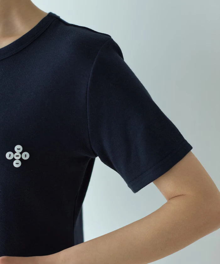 Shell Button Flower Motif Cotton Modal T-Shirt