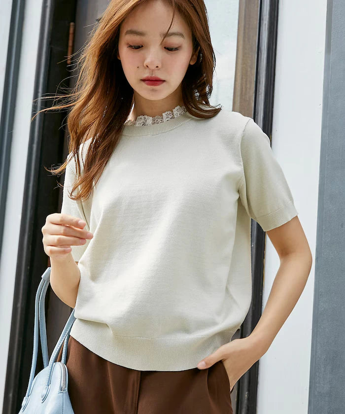 Lace Docking Short Sleeve Knit Top Limited Edition