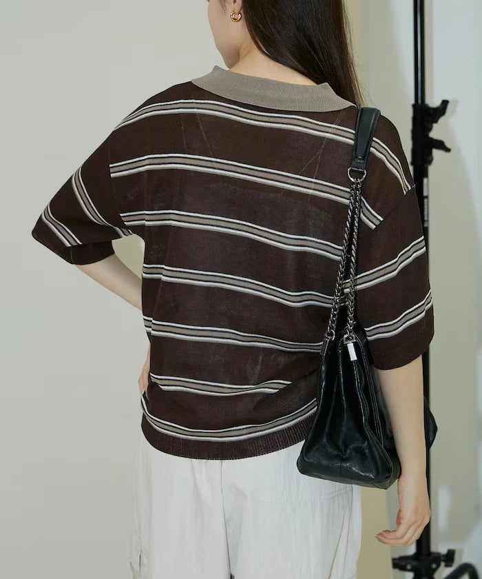 Sheer Border Short Sleeve Polo Summer Knit Limited Release