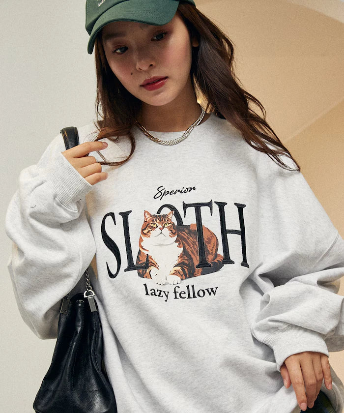 SLOTH Cat Fleece Lined Sweatshirt Limited Edition
